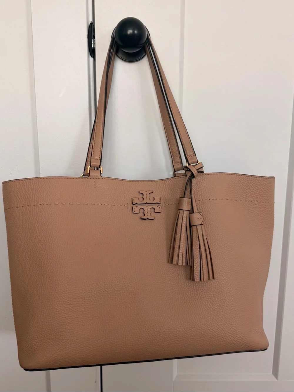 TORY BURCH MCGRAW BLUSH PEBBLED LEATHER TASSEL TOTE